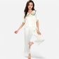 Lounge Women's Embroidered Collar Pajama Set with Ruffle Trim and Button-Up Top