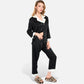 Lounge Women's Satin Pajama Set with Contrast Trim and Button-Up Top