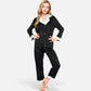 Lounge Women's Satin Pajama Set with Contrast Trim and Button-Up Top