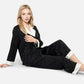 Lounge Women's Satin Pajama Set with Contrast Trim and Button-Up Top