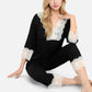 Lounge Women's Lace Trim Pajama Set with 3/4 Sleeve Top and Elastic Waist Pants