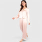 Lounge Women's Satin Pajama Set with Lace Trim and Button-Up Long Sleeve Top