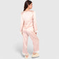 Lounge Women's Satin Pajama Set with Lace Trim and Button-Up Long Sleeve Top