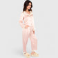 Lounge Women's Satin Pajama Set with Lace Trim and Button-Up Long Sleeve Top