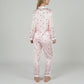 Lounge Women's Satin Long Sleeve Pajama Set with Mini Bow Print Button-Up Top and Chest Pocket