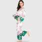 Lounge Women's Floral Satin Pajama Set with Button-Up Long Sleeve Top and Matching Pants