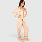 Lounge Women's Satin Pajama Set with Baroque Print Button-Up Top and Matching Pants
