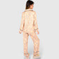 Lounge Women's Satin Pajama Set with Baroque Print Button-Up Top and Matching Pants