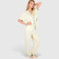 Lounge Women's Short Sleeve Button-Up Pajama Set with Contrast Piping and Front Pockets