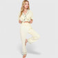 Lounge Women's Short Sleeve Button-Up Pajama Set with Contrast Piping and Front Pockets