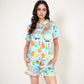 Breakfast Print Pajama Set with Short Sleeve Button-Up Top and Elastic Waist Shorts Two-Piece Sleepwear