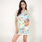 Breakfast Print Pajama Set with Short Sleeve Button-Up Top and Elastic Waist Shorts Two-Piece Sleepwear