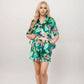 Tropical Bird Print Satin Pajama Set with Short Sleeve Button-Up Top and Relaxed Fit Elastic Waist Shorts