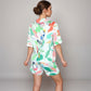 Tropical Bird Print Satin Pajama Set with Short Sleeve Button-Up Top and Relaxed Fit Elastic Waist Shorts