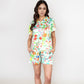 Whimsical Garden Animal Print Pajama Set with Short Sleeve Button-Up Top and Matching Shorts