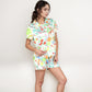 Whimsical Garden Animal Print Pajama Set with Short Sleeve Button-Up Top and Matching Shorts