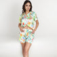 Whimsical Garden Animal Print Pajama Set with Short Sleeve Button-Up Top and Matching Shorts