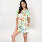 Whimsical Garden Animal Print Pajama Set with Short Sleeve Button-Up Top and Matching Shorts