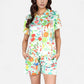 Whimsical Garden Animal Print Pajama Set with Short Sleeve Button-Up Top and Matching Shorts