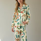Lounge Women's Long Sleeve Button-Up Jungle Print Pajama Set with Chest Pocket and Matching Pants