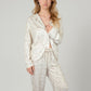 Lounge Women's Soft Brushed Pajama Set with Subtle Floral Print Long Sleeve Button-Up Top and Drawstring Pants