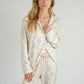 Lounge Women's Soft Brushed Pajama Set with Subtle Floral Print Long Sleeve Button-Up Top and Drawstring Pants