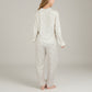 Lounge Women's Soft Brushed Pajama Set with Subtle Floral Print Long Sleeve Button-Up Top and Drawstring Pants