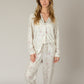 Lounge Women's Soft Brushed Pajama Set with Subtle Floral Print Long Sleeve Button-Up Top and Drawstring Pants