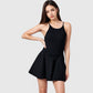 Active Women's Sleeveless Sports Dress with Flowy A-Line Skirt and Crisscross Open Back Straps
