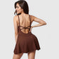 Active Women's Sleeveless Sports Dress with Flowy A-Line Skirt and Crisscross Open Back Straps