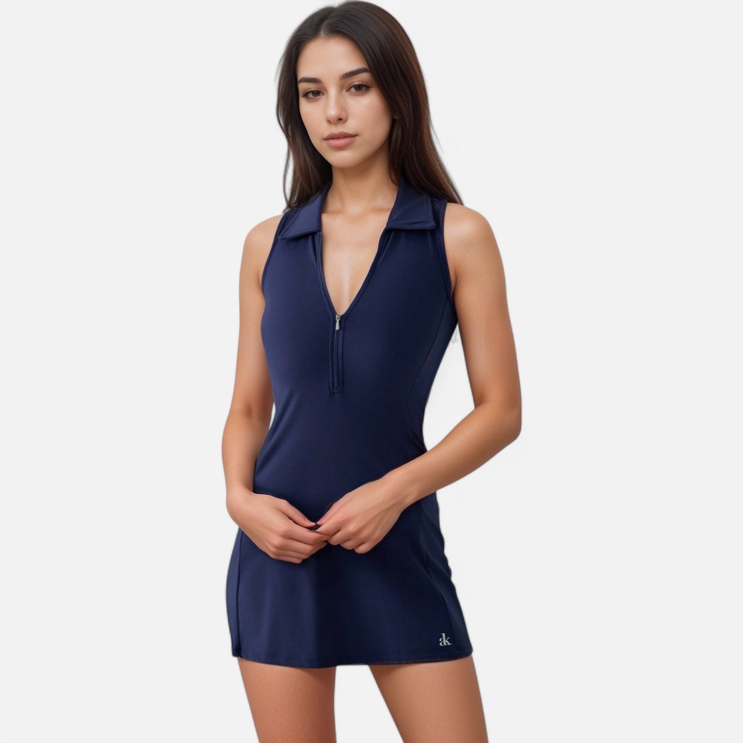 Active Women's Sleeveless Collared Sports Dress with Zip Front and Fitted Performance Design