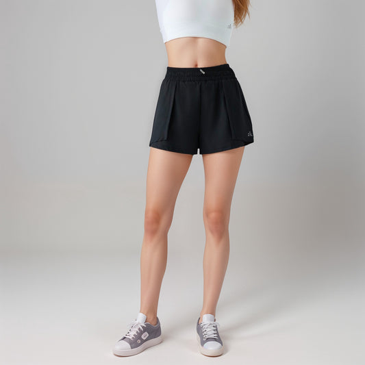Active Women's High Waist Athletic Shorts with Pleated Side Panels and Stretchy Wideband Waist