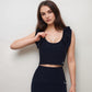 Active Women's Ribbed Scoop Neck Crop Top with Flutter Shoulder Details and Seamless Fitted Design