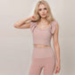 Active Women's Ribbed Scoop Neck Crop Top with Flutter Shoulder Details and Seamless Fitted Design