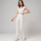 Active Women's Ribbed Scoop Neck Crop Top with Flutter Shoulder Details and Seamless Fitted Design