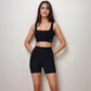 Active Women's Ribbed Seamless Scoop Neck Crop Top with Wide Straps and Subtle Contour Stitching