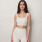 Active Women's Ribbed Seamless Scoop Neck Crop Top with Wide Straps and Subtle Contour Stitching
