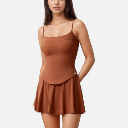 Active Women's Fitted Spaghetti Strap Asymmetrical Hem Tank Top with Seam Detail