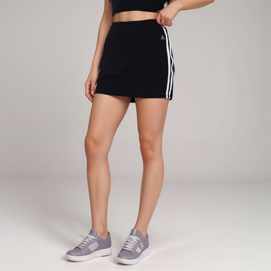 Active Women's Athletic Mini Skirt with Contrast Side Stripes and Built-In Shorts for Support
