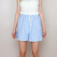 Striped High Waist Shorts with Ruffle Paperbag Waistband Adjustable Drawstring and Side Bow Details