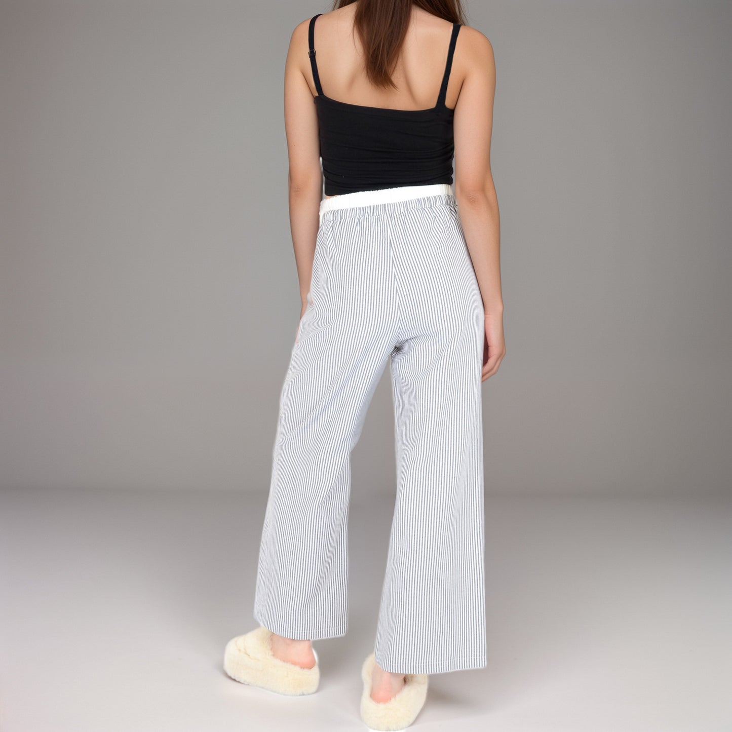 Striped Wide Leg Lounge Pants with Elastic Waistband Adjustable Drawstring and Relaxed Full-Length Fit