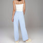 Pink Pinstripe Lounge Pants with Elastic Waistband Large Front Patch Pockets and Relaxed Straight Leg Fit