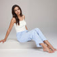 Pink Pinstripe Lounge Pants with Elastic Waistband Large Front Patch Pockets and Relaxed Straight Leg Fit
