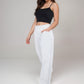 Pink Pinstripe Lounge Pants with Elastic Waistband Large Front Patch Pockets and Relaxed Straight Leg Fit