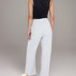 Pink Pinstripe Lounge Pants with Elastic Waistband Large Front Patch Pockets and Relaxed Straight Leg Fit