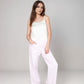 Pink Pinstripe Lounge Pants with Elastic Waistband Large Front Patch Pockets and Relaxed Straight Leg Fit