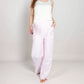 Pink Pinstripe Lounge Pants with Elastic Waistband Large Front Patch Pockets and Relaxed Straight Leg Fit
