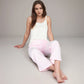 Pink Pinstripe Lounge Pants with Elastic Waistband Large Front Patch Pockets and Relaxed Straight Leg Fit
