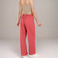 Red Checkered Lounge Pants with Elastic Waistband White Bow Tie Detail and Relaxed Full-Length Wide Leg Fit
