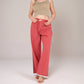 Red Checkered Lounge Pants with Elastic Waistband White Bow Tie Detail and Relaxed Full-Length Wide Leg Fit